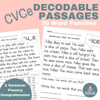 Preview of CVCe Magic E Decodable Passages Bundle: 30 Different CVCe Silent E Readers