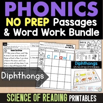 Preview of Decodable Diphthongs Science of Reading Comprehension Passages Phonics Worksheet