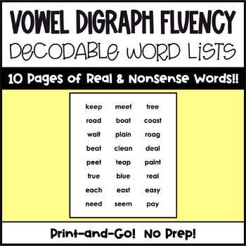 Preview of Decodable Fluency Lists - Vowel Digraph Words