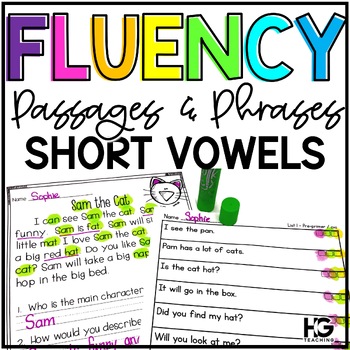 Preview of Short Vowel CVC Fluency Passages and Decodable Sentences with Phonics Cards