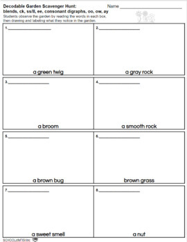 Preview of Decodable Garden Scavenger Hunt & Blending Slides: ss/ll, ee, oo, ow, ay