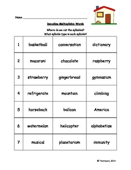 Preview of Decodable Multisyllabic Word List