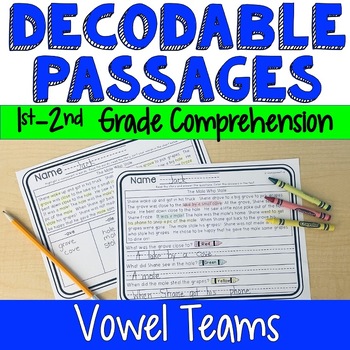 Preview of Decodable Passages Readers Vowel Teams Comprehension Text Evidence 1st 2nd