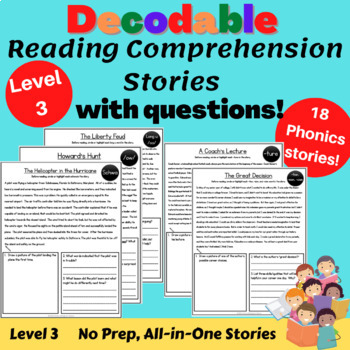 Preview of Decodable Readers w/ Reading Comprehension Questions: Orton Level 3