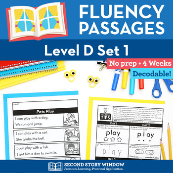 Preview of Decodable Passages Reading Fluency and Sight Word Practice Level D Set 1 