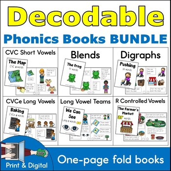 Preview of Decodable Phonics Books Bundle | One Page Mini Fold Books | Print & Digital