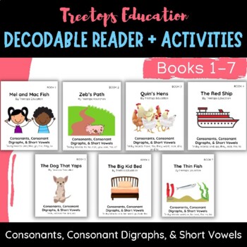 Preview of Decodable Pocket Readers #1-7, Consonants, Short Vowels and C. Digraphs