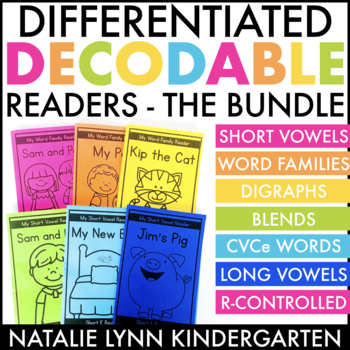 Preview of Decodable Readers Kindergarten 1st Grade Differentiated Phonics Printable Books