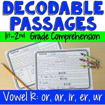 Preview of Decodable Readers Vowel R Comprehension Passages Color Code Text Evidence 2nd