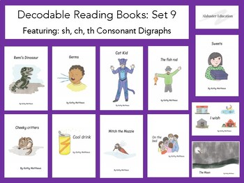 Preview of Decodable Readers consonant digraphs sh, ch, th Set 9 Alabaster Education