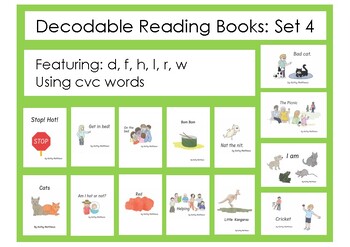 Preview of Decodable Readers d, f, h, l, r, w (cvc words) Set 4 Alabaster Education