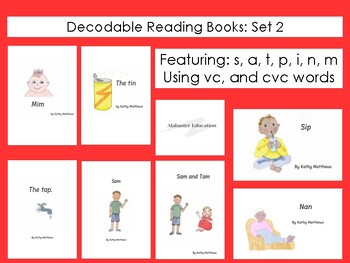 Preview of Decodable Readers s, a, t, p, i, n, m (cvc words) Set 2 Alabaster Education