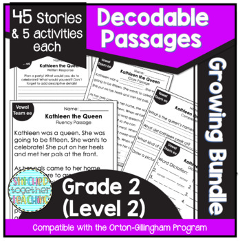 Preview of Decodable Reading Passages 2nd Grade- Orton Gillingham Based Year Long Bundle