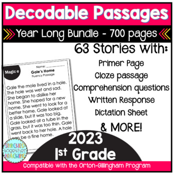 Preview of Decodable Reading Passages First Grade 2023 Version- Orton Gillingham Bundle