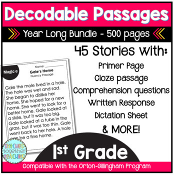 Preview of Decodable Reading Passages First Grade Year Long Bundle- Orton Gillingham Based