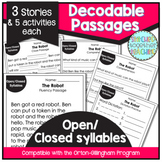 Decodable Reading Passages Open and Closed Syllables- Orton Gillingham Based