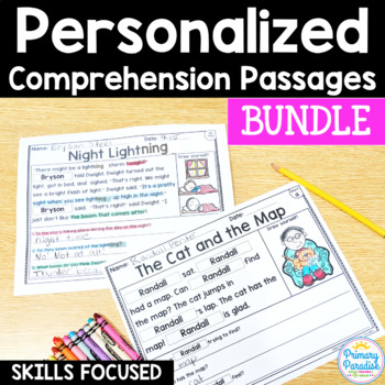 Preview of Decodable Reading Passages Skill Based: PERSONALIZED Comprehension Skills Bundle