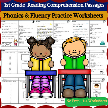 Preview of Decodable Reading passages with comprehension questions-1st Grade Phonics & Flue