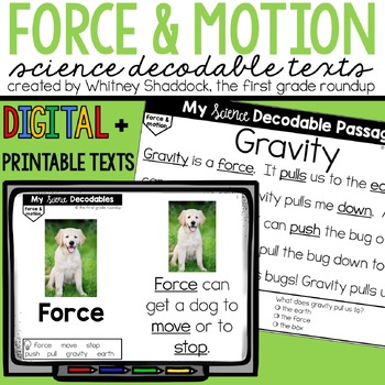 Preview of Force and Motion Science Nonfiction Decodable Texts and Readers for Kindergarten
