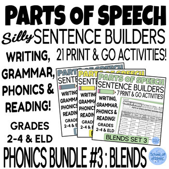 Preview of Decodable Parts of Speech Sentence Building Writing Worksheets PHONICS Bundle #3