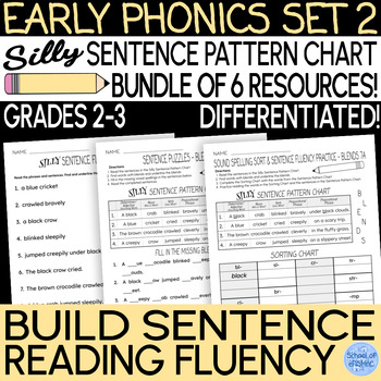 Preview of Reading Decodable Phonics Silly Sentence Chart and Phonics Word Sort Set 7-12