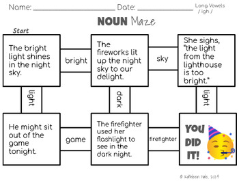 Preview of Decodable Sentence Maze- Parts of Speech NOUNS & Long Vowels
