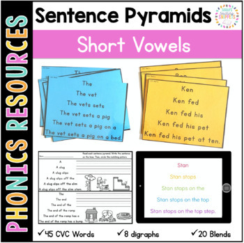 Preview of Decodable Sentence Pyramids: CVC, Digraphs, & Blends with Short Vowels