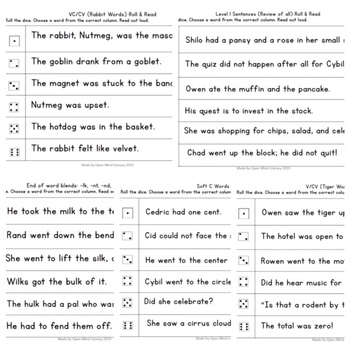 Decodable Sentences (200+) Orton-Gillingham, Digraphs, Flsz, Short Vowels