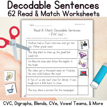 Preview of Decodable Sentences Worksheets - 62 pages for EVERY phonics skill!