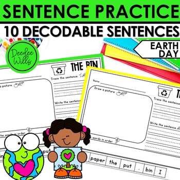 Preview of Earth Day Decodable Sentence Building Fine Motor Practice Handwriting Worksheets