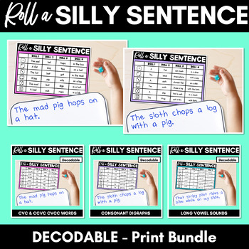 Preview of Decodable Sentences - Roll a Silly Sentence Phonics Activity - PRINT BUNDLE