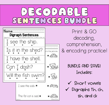 Preview of Decodable Sentences -  Small Group or Assessment Tool - Kindergarten/ First