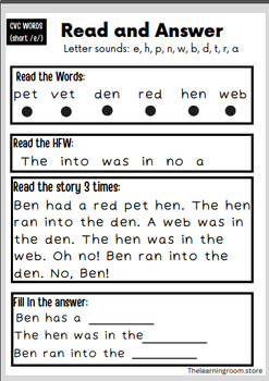 Decodable Short Stories- Read and Answer by The Learning RoomABC