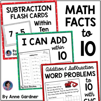 Preview of Addition & Subtraction Word Problems Sums to within 10 Fact Fluency Worksheets