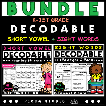 Preview of Decodable Short Vowel + Sight Words K-1st grade