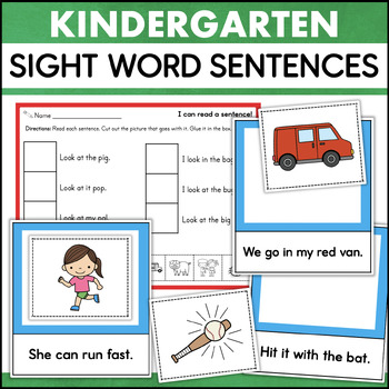 Preview of Kindergarten Decodable Sight Word Sentences with CVC Words Worksheets Centers