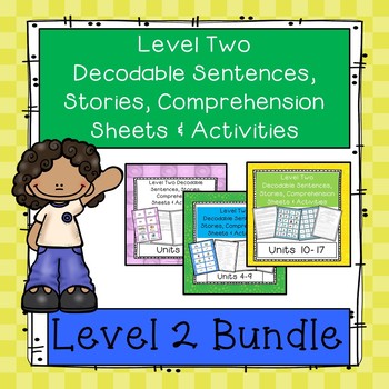 Preview of Decodable Stories,  Comprehension Sheets & Activities: Level  Two Bundle