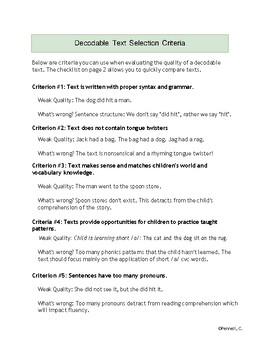 Preview of Decodable Text Criteria Checklist