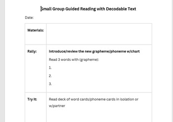 Preview of Decodable Text: Small Group Planning Template