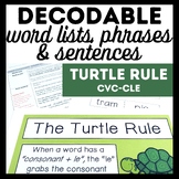 Decodable Word Lists and Sentences Turtle Rule Closed Syllable