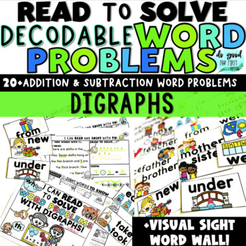 Preview of Decodable Word Problems with DIGRAPHS + Visual Sight Word Cards!