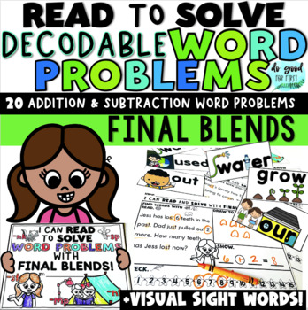 Preview of Decodable Word Problems with FINAL BLENDS + Visual Sight Word Cards!
