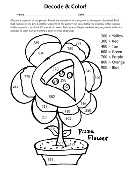 Preview of Decode & Color! Rounding By Hundreds Pizza Flower