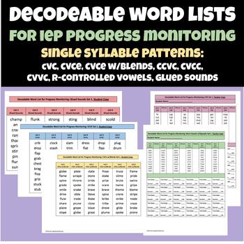 Preview of Decodeable Word Lists for IEP Progress Monitoring (Single Syllable)