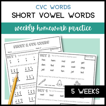 Preview of Decoding CVC Words with Short Vowels Phonics & Fluency Homework Worksheet