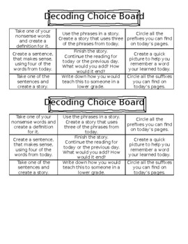 Preview of Decoding Choice Board