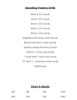 Preview of Decoding Fluency Drills (editable resource)