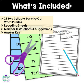 Multisyllabic Words Activities - 2-Syllable Puzzles | TpT