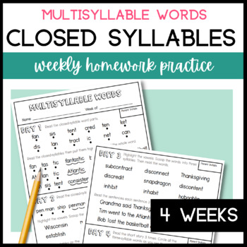 Preview of Decoding Multisyllabic Words Practice Worksheets & Fluency Homework