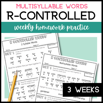 Preview of Decoding Multisyllabic Words R Controlled Vowels | Homework Worksheets